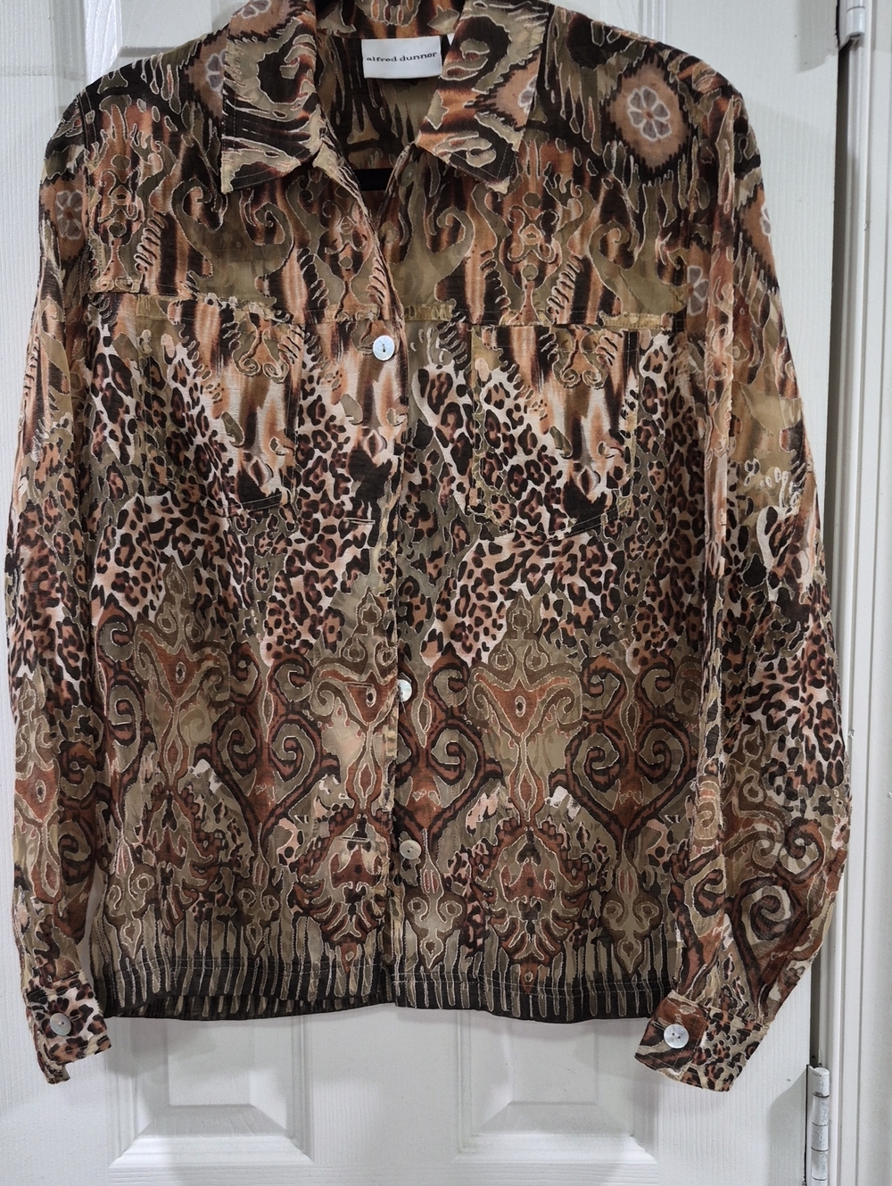 Alfred Dunner Brown Tan and Black Mixed Animal Print Button-Down Shirt